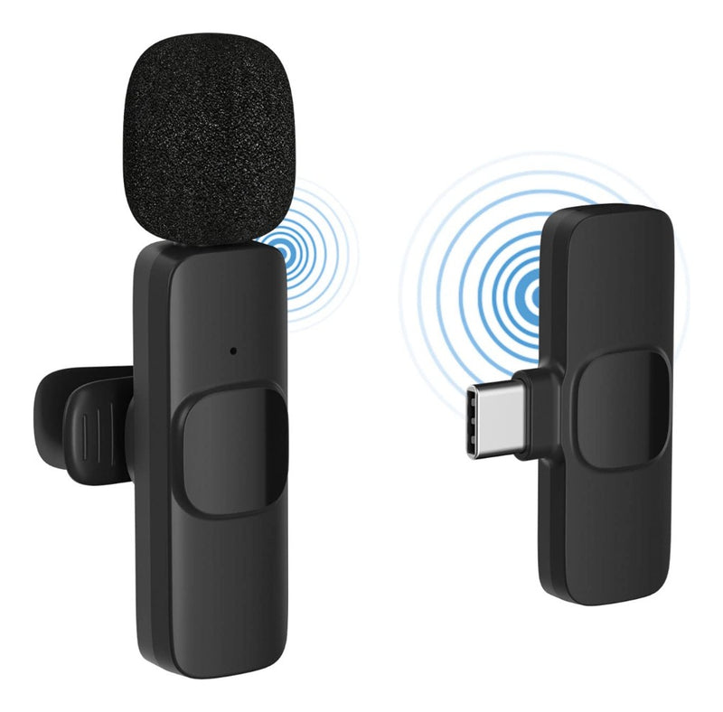 Microfone De Lapela Tipo C Sem Fio Para Celular Smartphone Cor Preto