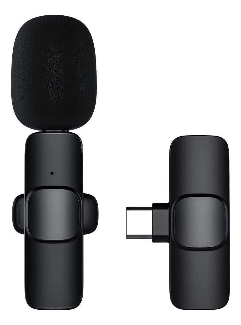 Microfone De Lapela Tipo C Sem Fio Para Celular Smartphone Cor Preto