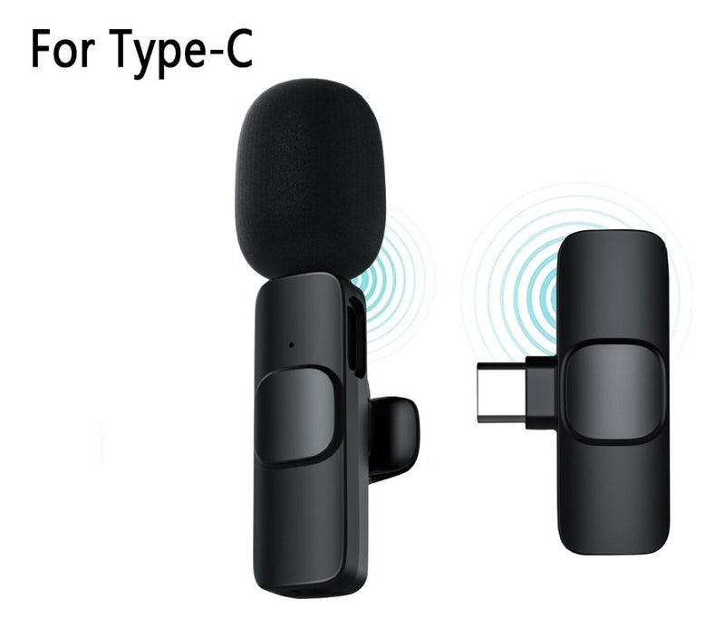 Microfone De Lapela Tipo C Sem Fio Para Celular Smartphone Cor Preto