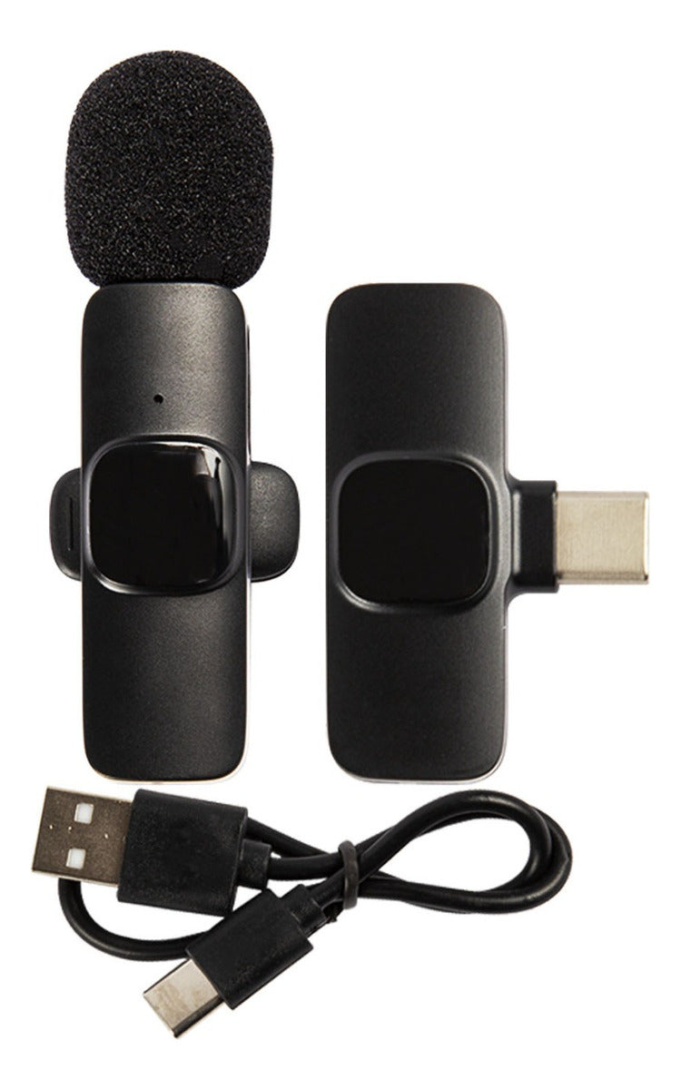 Microfone De Lapela Tipo C Sem Fio Para Celular Smartphone Cor Preto